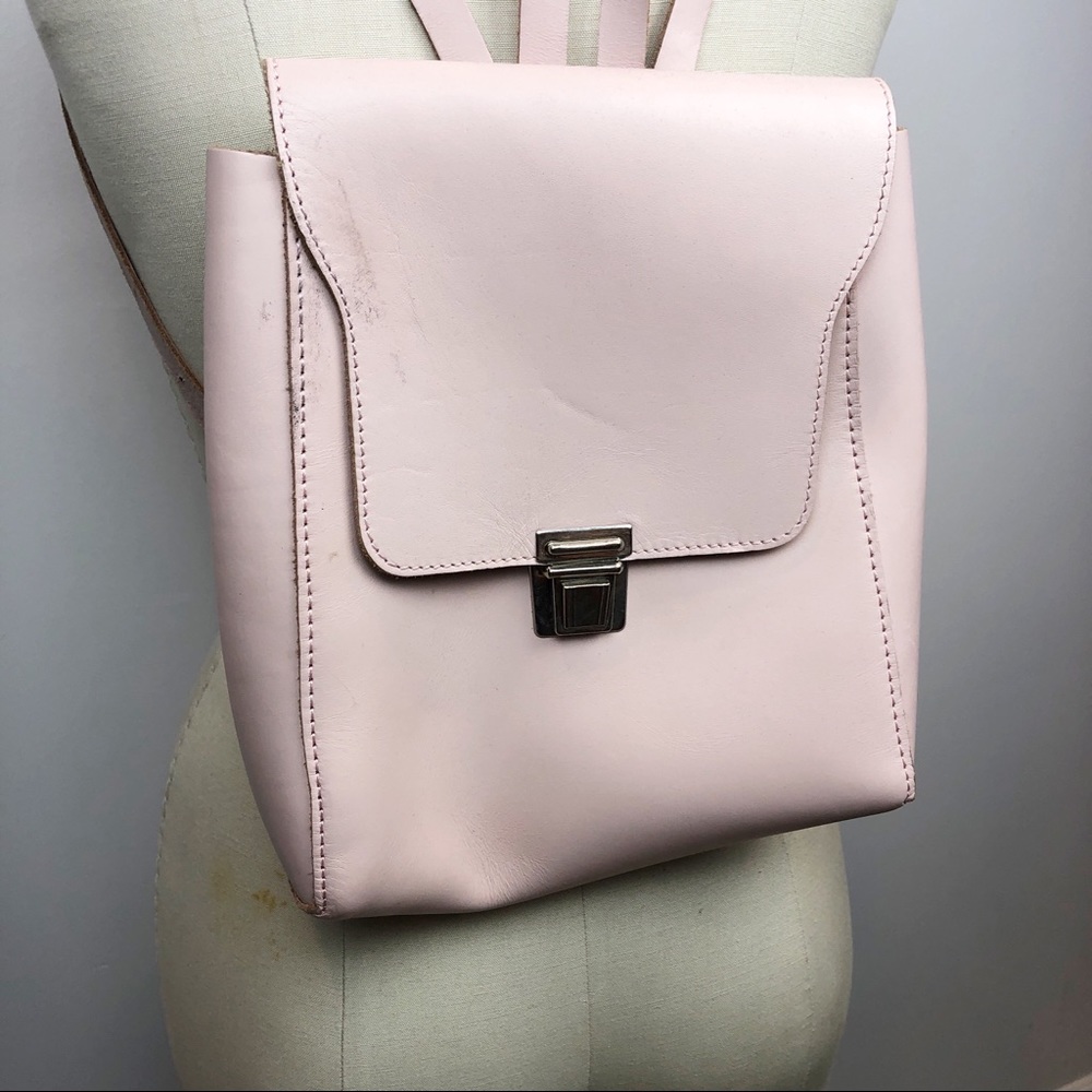 Blush Square Structured Leather Mini Backpack - image 3